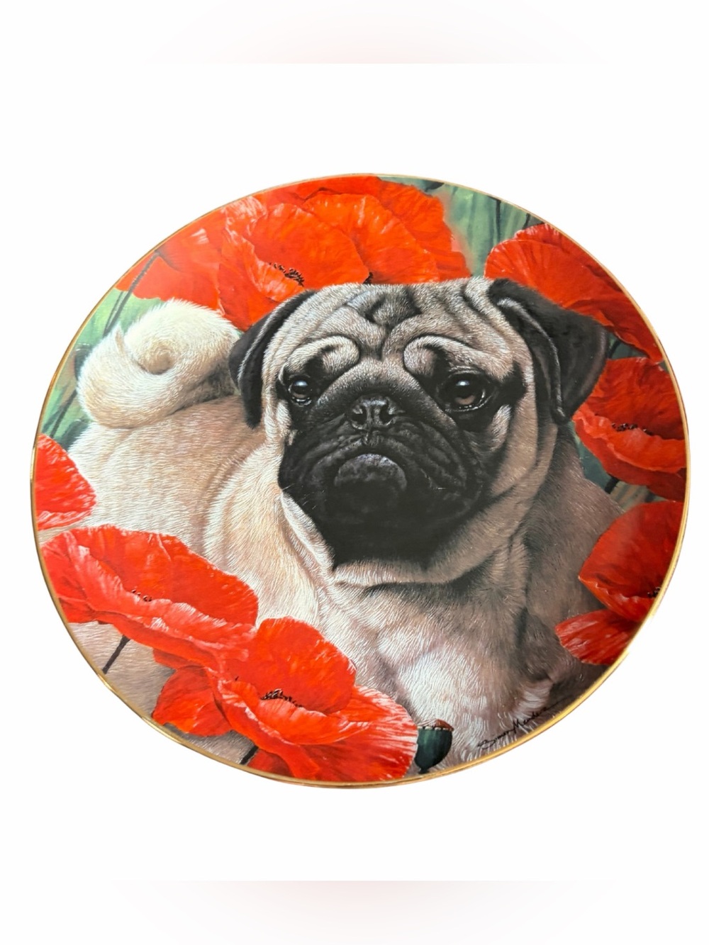 Vintage 1990’s Poppy LovePugs Danbury Mint Collector 8” Plate by Simon Mendez